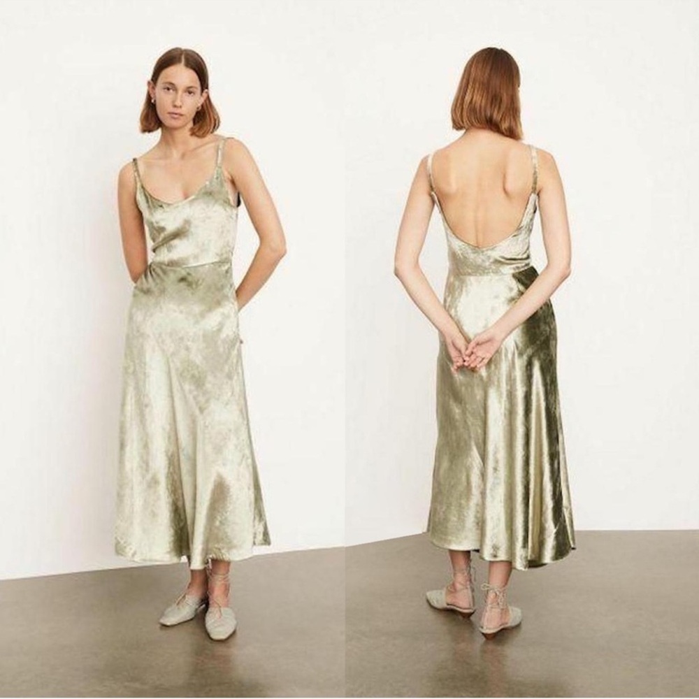Vince Pistachio Velvet Scoop Neck Sleeveless Slip Dress Size 4 NWOT